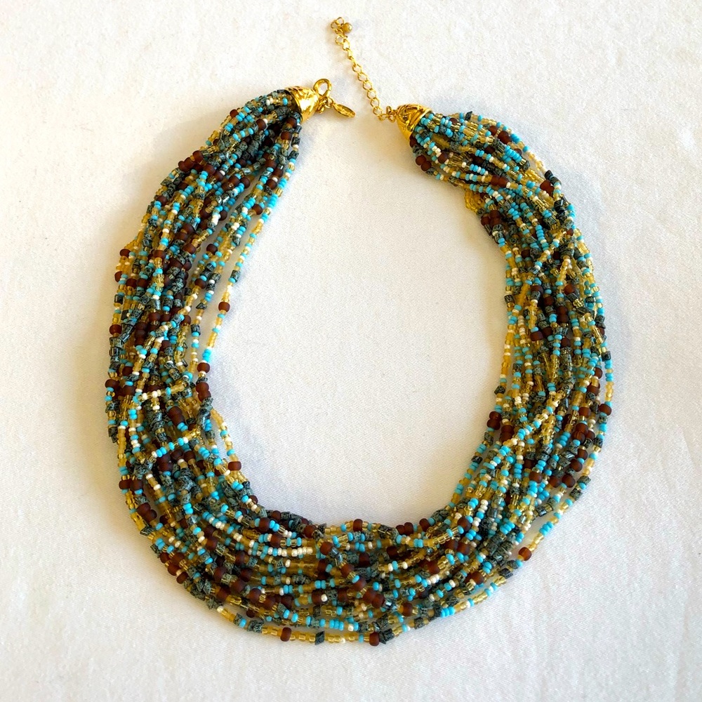 Kenneth Jay Lane Turquoise, White/Beige, Brown Torsade 20" Necklace w/20 Strands